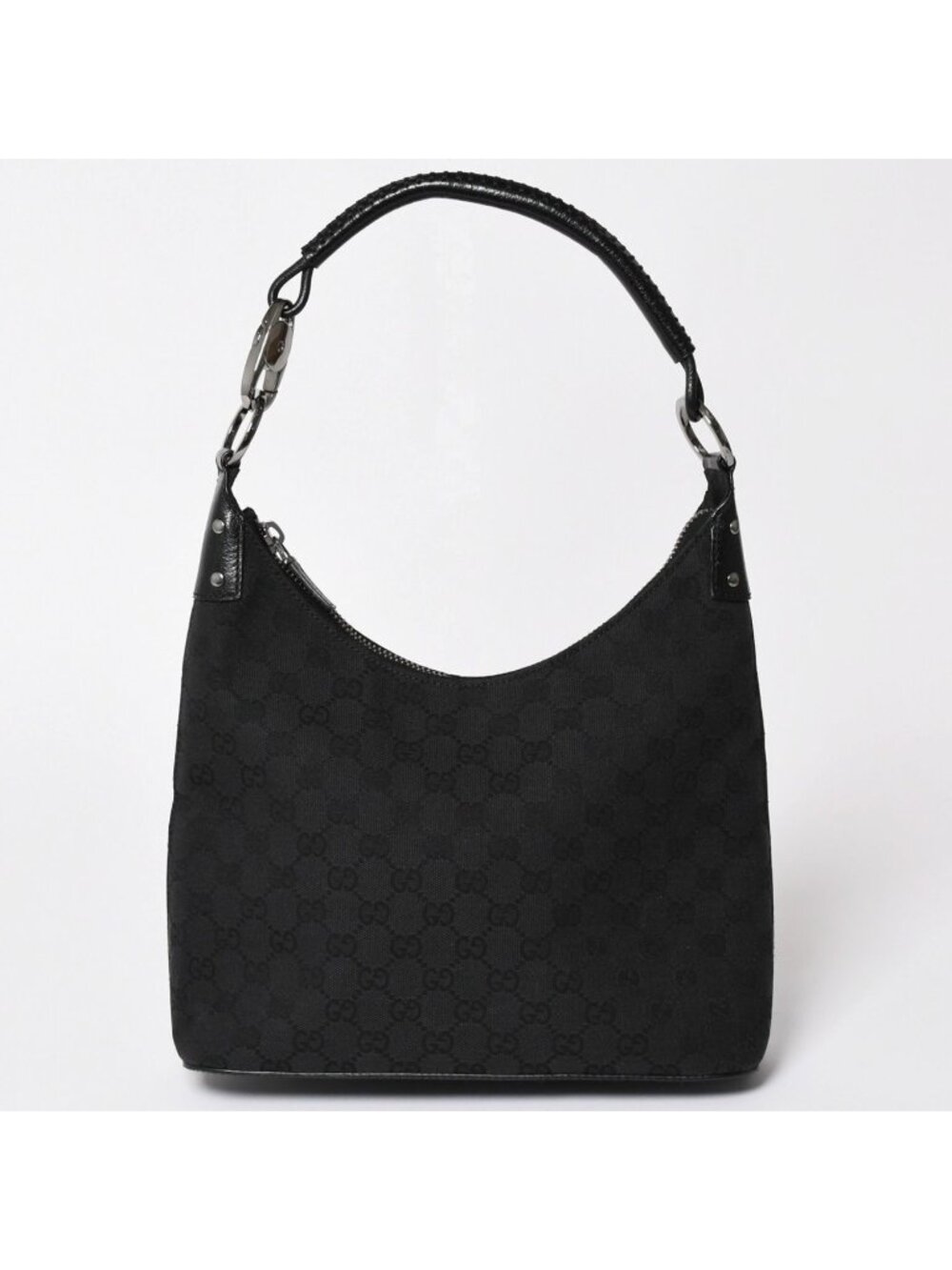 Gucci Guuci Bag GG Canvas Leather Black Silver